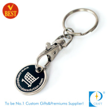 New Style Customized Logo Printed Iron Stamped Round Metal Supermarket Shopping Use Key Chain Trolley Token Coin for Promotional